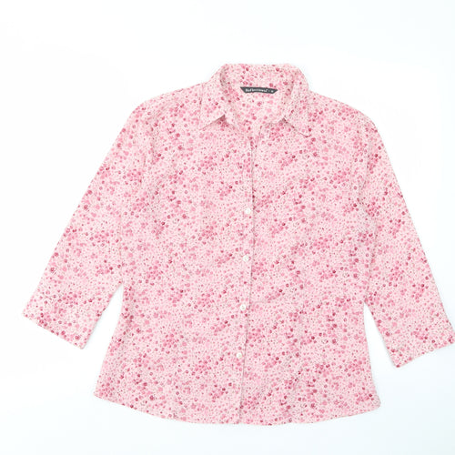 Reflections Womens Pink Floral Polyester Basic Button-Up Size M Collared