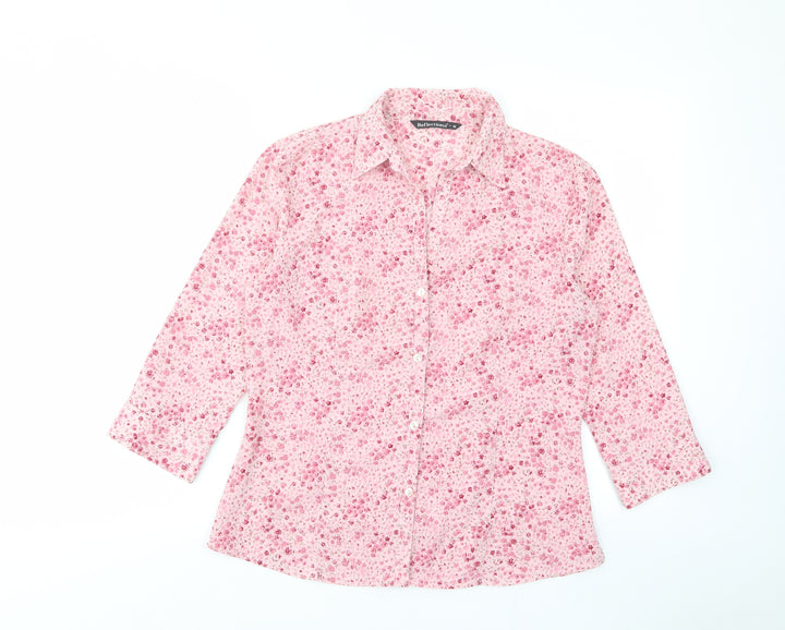 Reflections Womens Pink Floral Polyester Basic Button-Up Size M Collared
