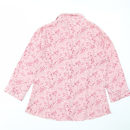Reflections Womens Pink Floral Polyester Basic Button-Up Size M Collared