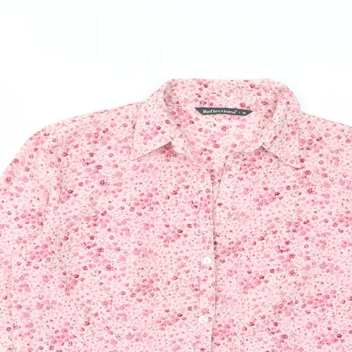 Reflections Womens Pink Floral Polyester Basic Button-Up Size M Collared