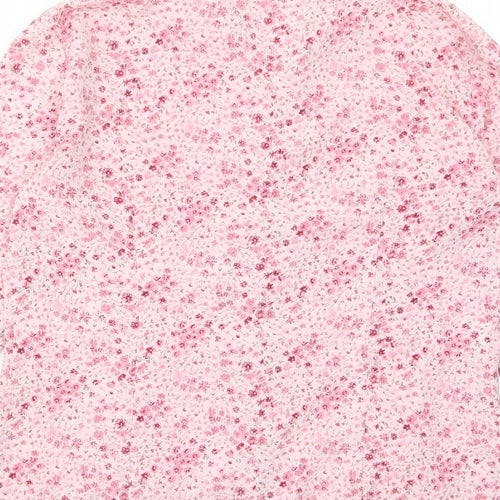 Reflections Womens Pink Floral Polyester Basic Button-Up Size M Collared