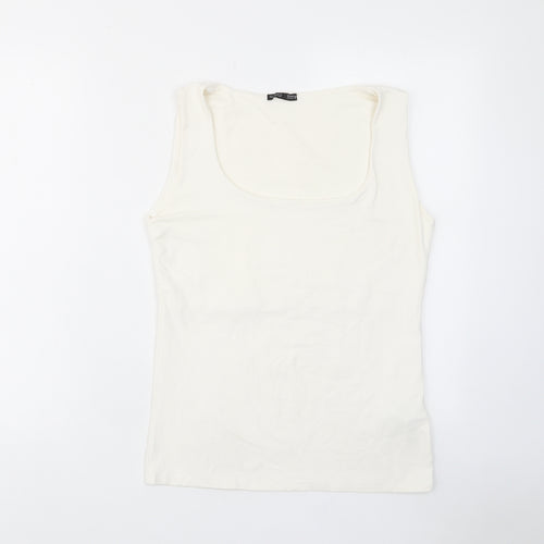 Zara Womens White Polyamide Basic Tank Size L Scoop Neck
