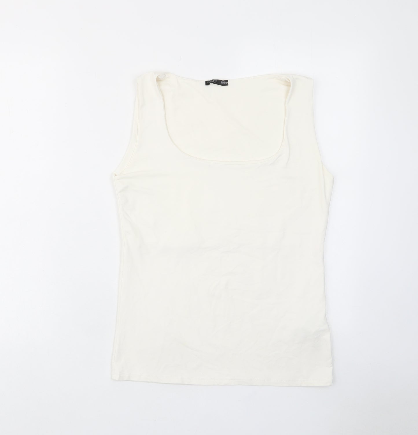Zara Womens White Polyamide Basic Tank Size L Scoop Neck
