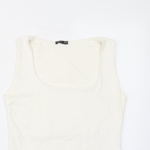Zara Womens White Polyamide Basic Tank Size L Scoop Neck