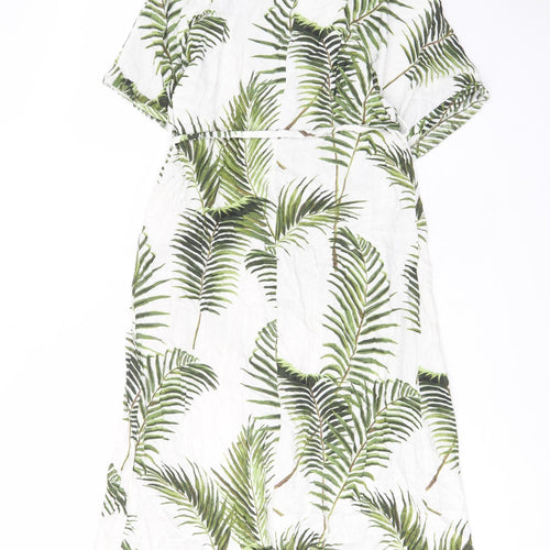 H&M Womens White Geometric Viscose A-Line Size 10 V-Neck Button