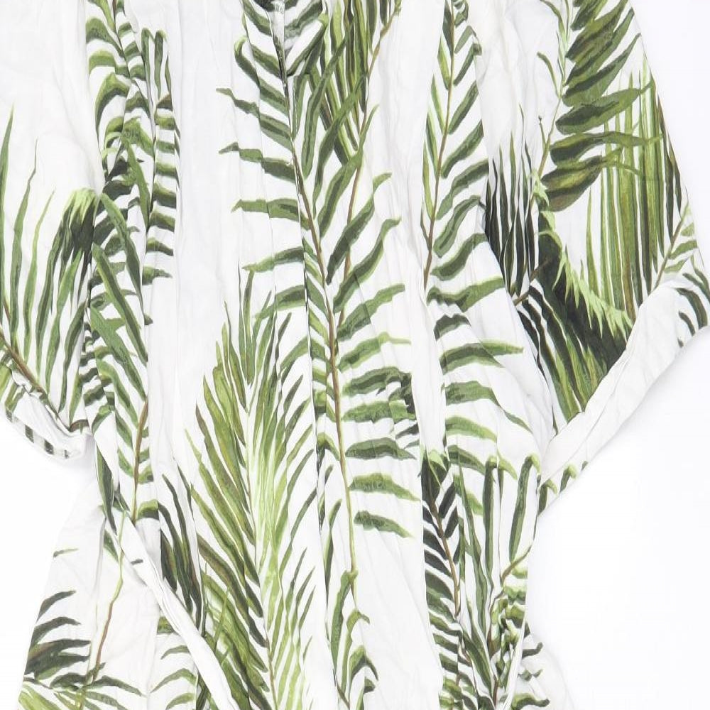 H&M Womens White Geometric Viscose A-Line Size 10 V-Neck Button