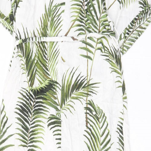 H&M Womens White Geometric Viscose A-Line Size 10 V-Neck Button