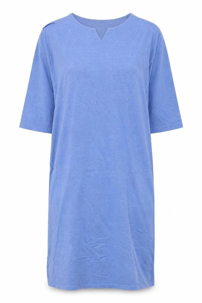 Front view of Cypress women’s blue cotton a-line, size M, v-neck pullover - pockets