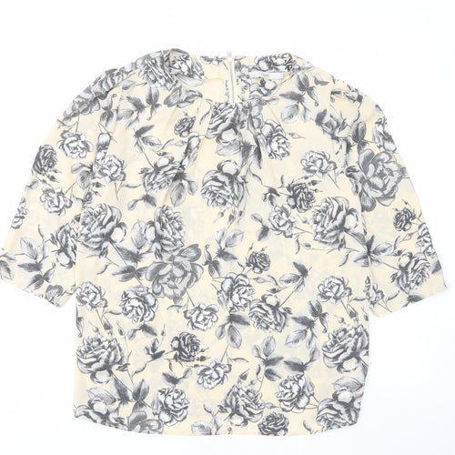 NEXT Womens Ivory Floral Polyester Basic T-Shirt Size 12 Crew Neck - Pleated