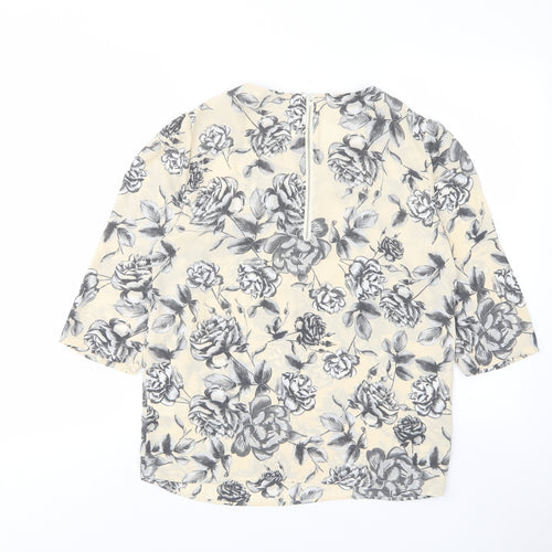 NEXT Womens Ivory Floral Polyester Basic T-Shirt Size 12 Crew Neck - Pleated