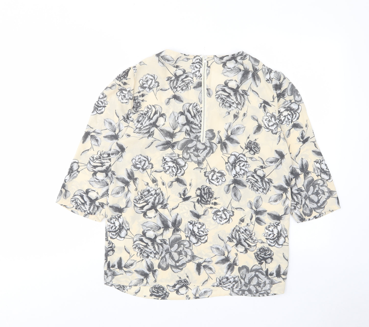 NEXT Womens Ivory Floral Polyester Basic T-Shirt Size 12 Crew Neck - Pleated