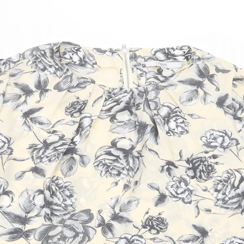 NEXT Womens Ivory Floral Polyester Basic T-Shirt Size 12 Crew Neck - Pleated