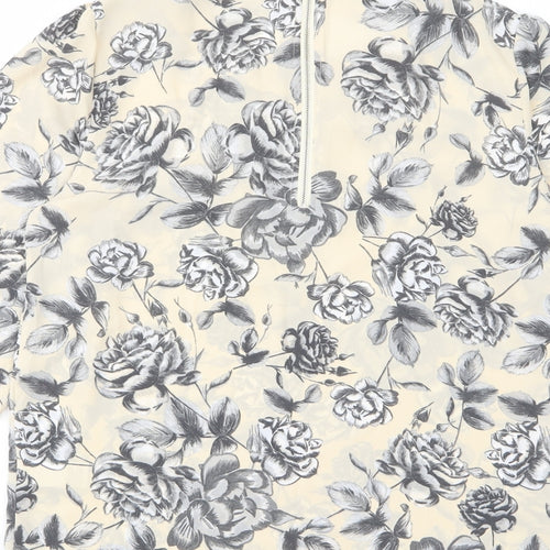NEXT Womens Ivory Floral Polyester Basic T-Shirt Size 12 Crew Neck - Pleated