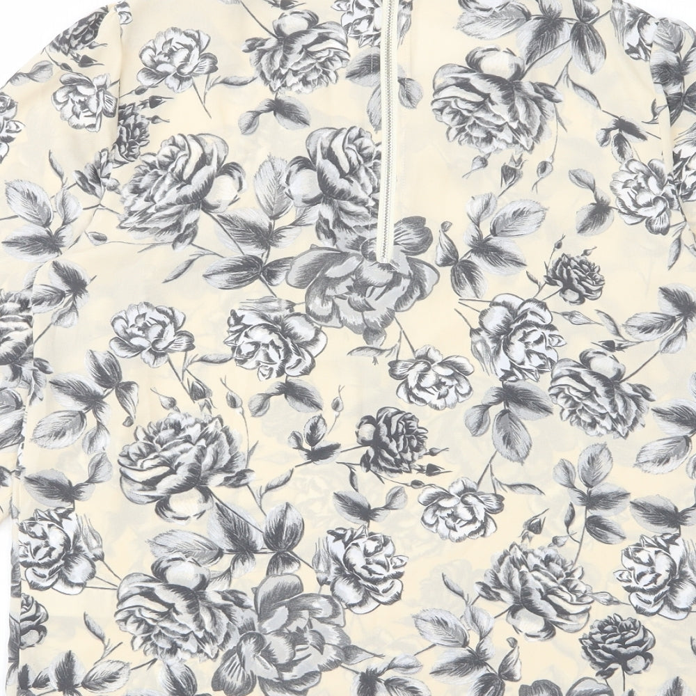 NEXT Womens Ivory Floral Polyester Basic T-Shirt Size 12 Crew Neck - Pleated