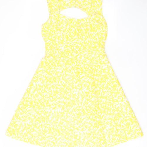 M&Co Womens Yellow Geometric Polyester Fit & Flare Size 10 Square Neck Zip