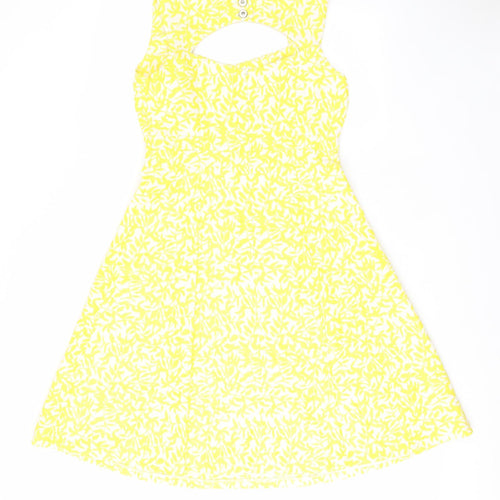M&Co Womens Yellow Geometric Polyester Fit & Flare Size 10 Square Neck Zip