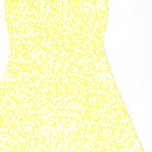 M&Co Womens Yellow Geometric Polyester Fit & Flare Size 10 Square Neck Zip
