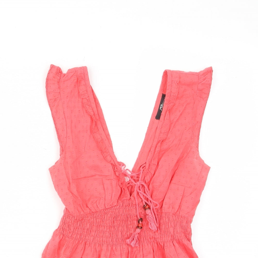 Jane Norman Womens Pink Cotton Basic Tank Size 8 V-Neck - Embroided, Beaded, Frill