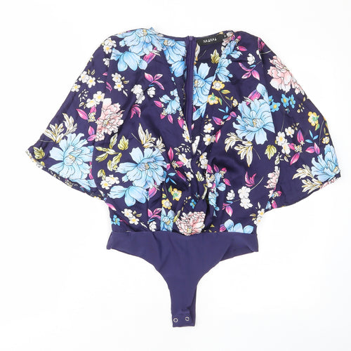 NAANAA Womens Blue Floral Polyester Bodysuit One-Piece Size 10 Zip