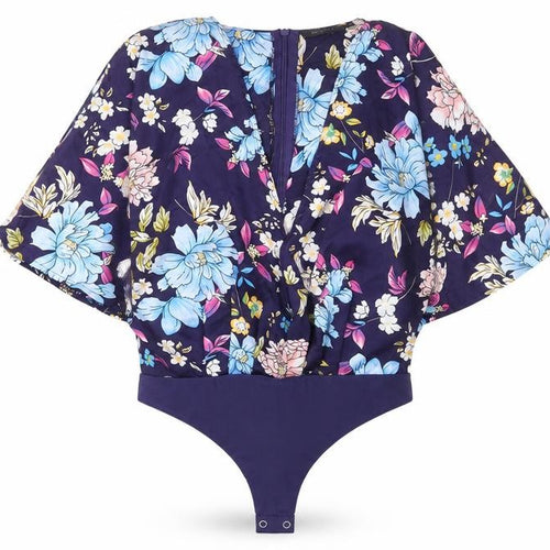 NAANAA Womens Blue Floral Polyester Bodysuit One-Piece Size 10 Zip