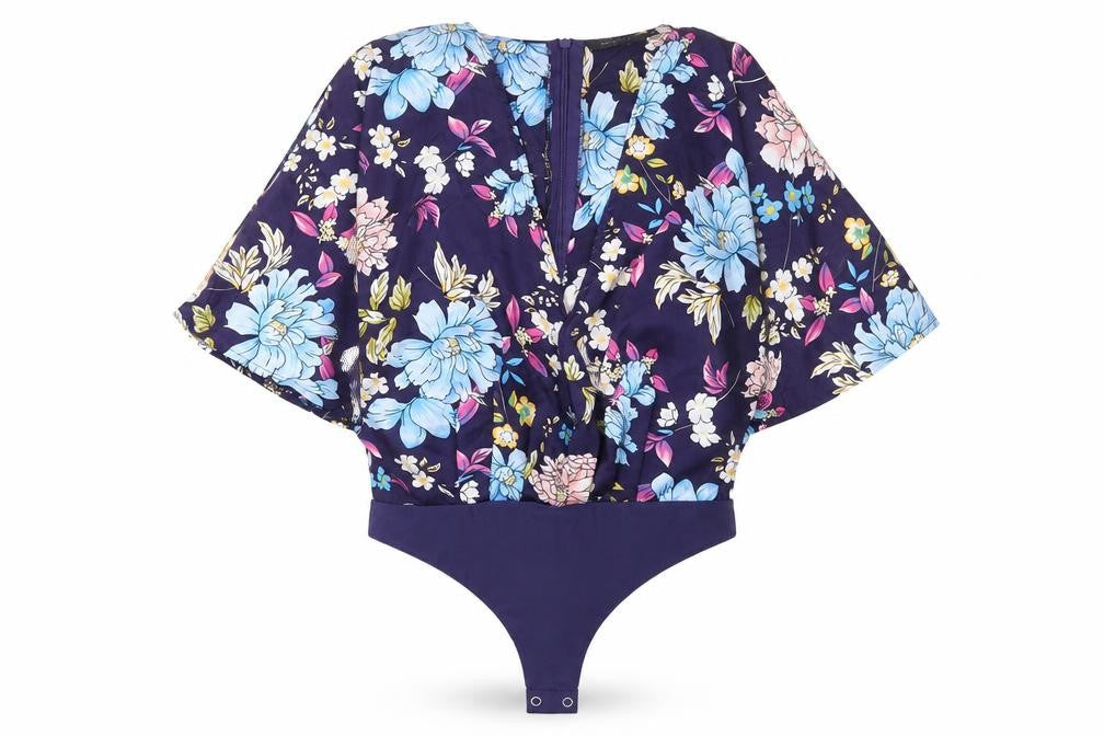 NAANAA Womens Blue Floral Polyester Bodysuit One-Piece Size 10 Zip