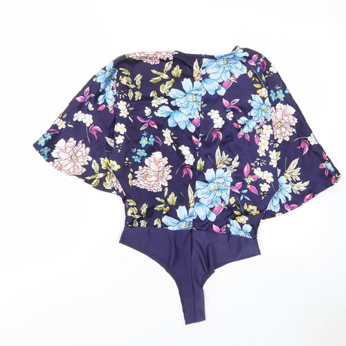 NAANAA Womens Blue Floral Polyester Bodysuit One-Piece Size 10 Zip