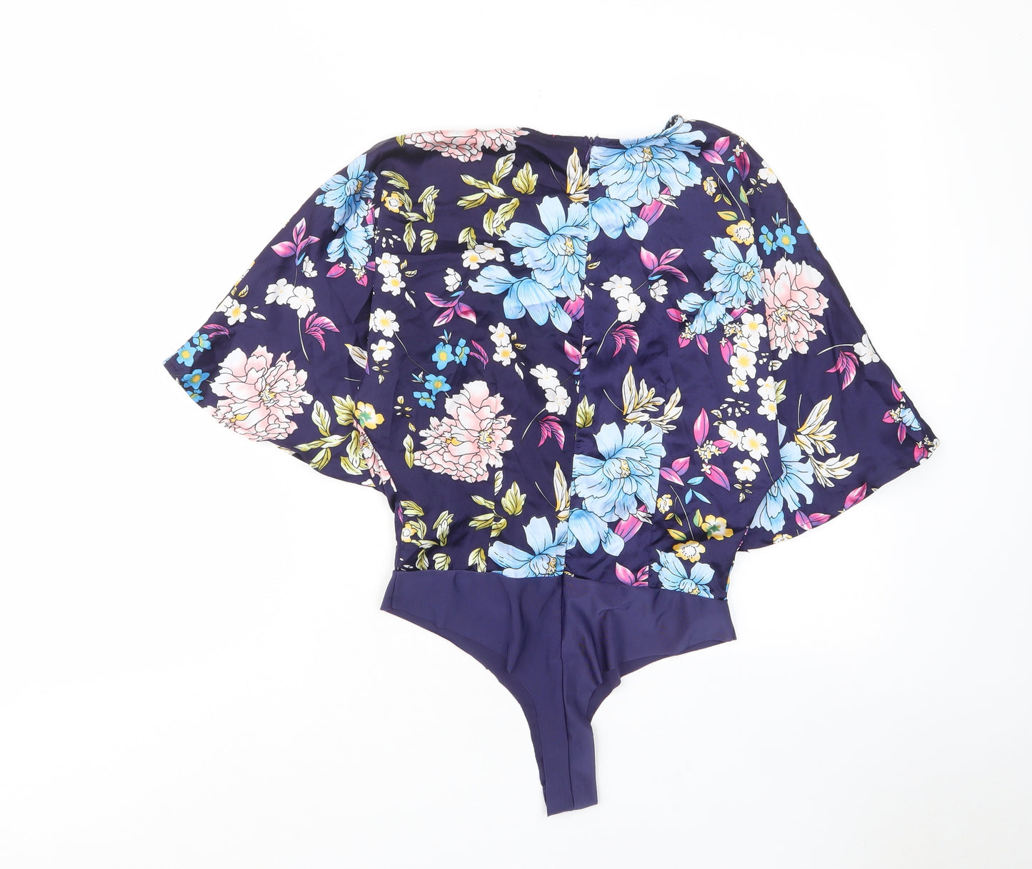 NAANAA Womens Blue Floral Polyester Bodysuit One-Piece Size 10 Zip