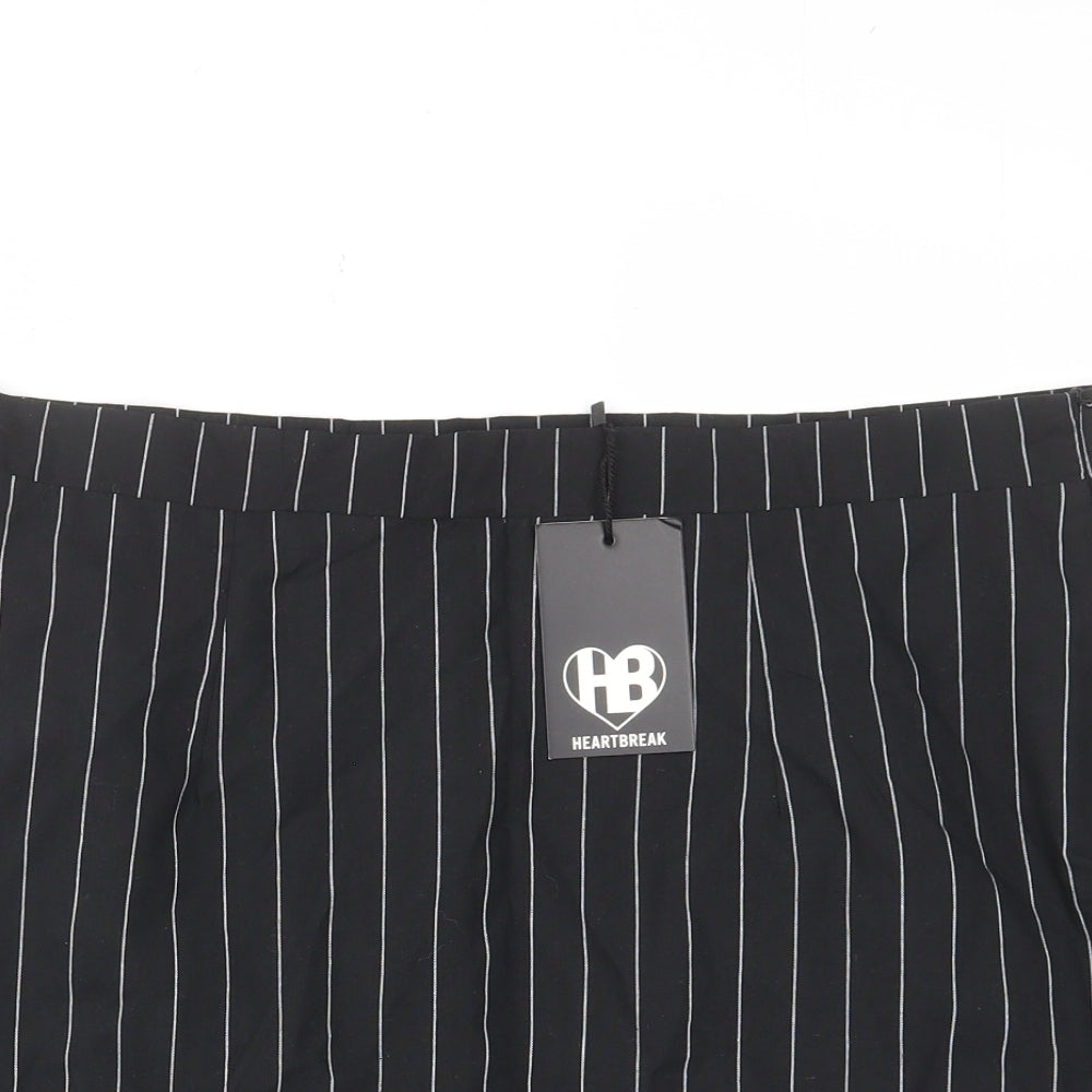 Heartbreak Womens Black Striped Cotton A-Line Skirt Size 18 Zip