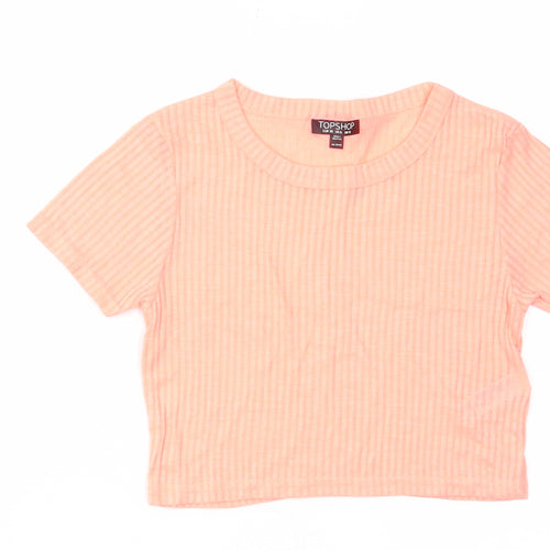 Topshop Womens Pink Polyester Cropped T-Shirt Size 10 Crew Neck