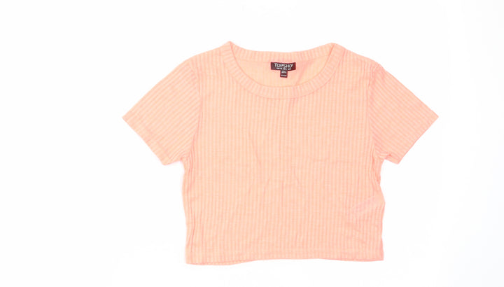 Topshop Womens Pink Polyester Cropped T-Shirt Size 10 Crew Neck