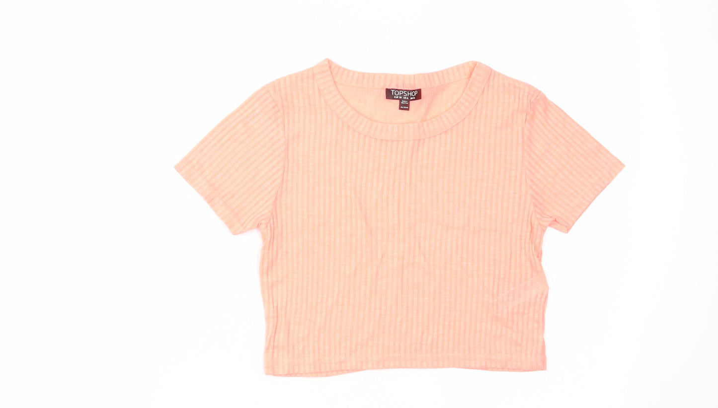 Topshop Womens Pink Polyester Cropped T-Shirt Size 10 Crew Neck