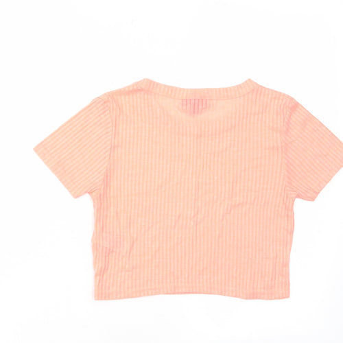 Topshop Womens Pink Polyester Cropped T-Shirt Size 10 Crew Neck