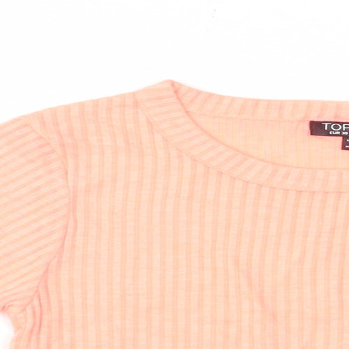 Topshop Womens Pink Polyester Cropped T-Shirt Size 10 Crew Neck