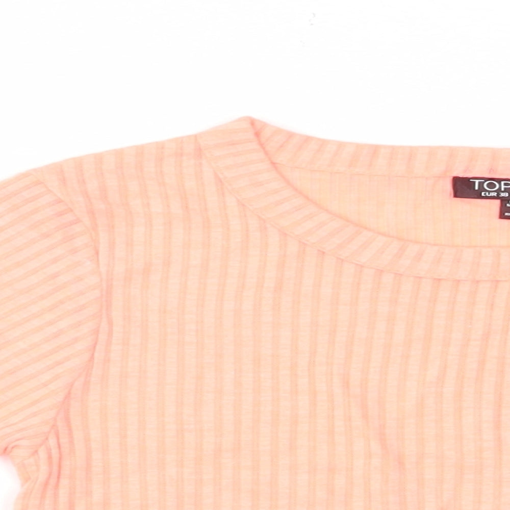 Topshop Womens Pink Polyester Cropped T-Shirt Size 10 Crew Neck