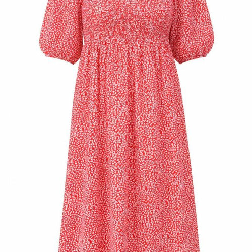 Lola May Womens Red Floral Polyester A-Line Size M Square Neck Tie - Pleated