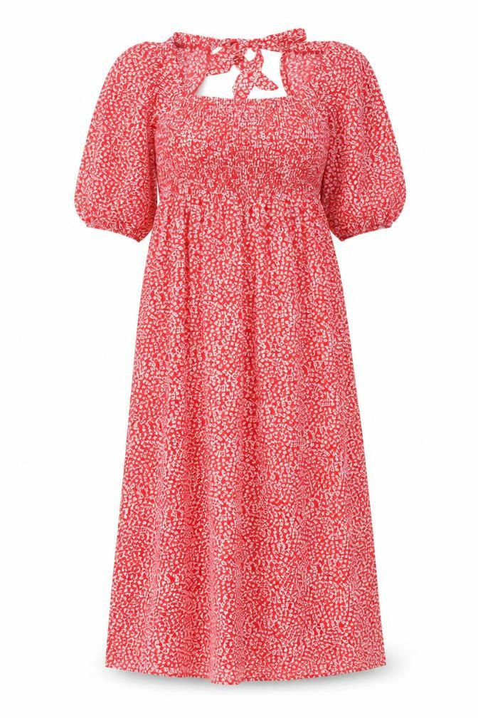Lola May Womens Red Floral Polyester A-Line Size M Square Neck Tie - Pleated