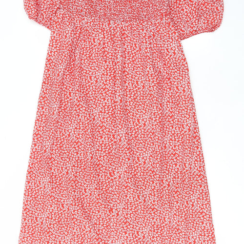 Lola May Womens Red Floral Polyester A-Line Size M Square Neck Tie - Pleated
