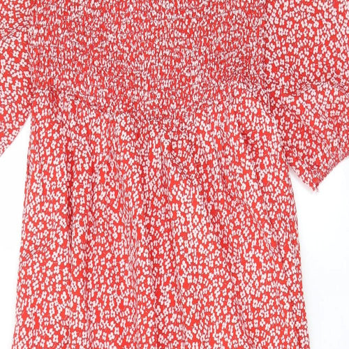 Lola May Womens Red Floral Polyester A-Line Size M Square Neck Tie - Pleated