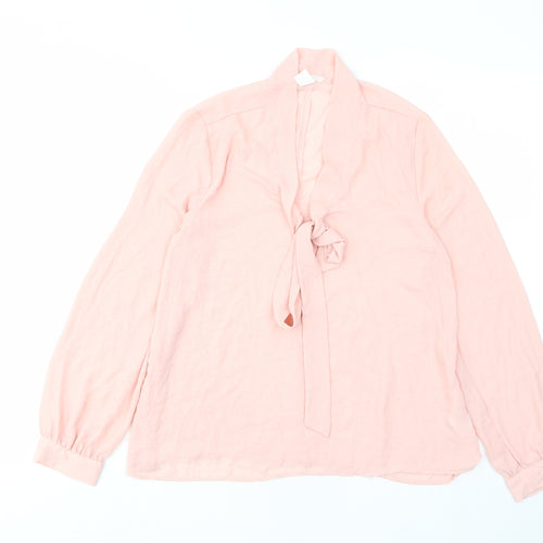 H&M Womens Pink Polyester Basic Blouse Size 8 V-Neck