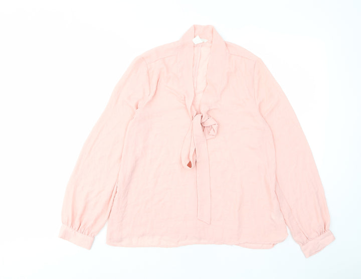 H&M Womens Pink Polyester Basic Blouse Size 8 V-Neck