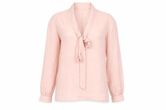 Front view of H&M women’s pink polyester basic blouse, size UK 8, v-neck
