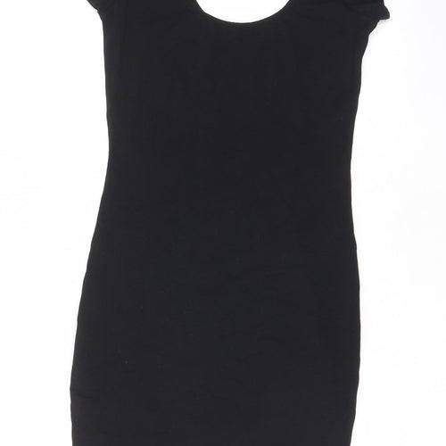 River Island Womens Black Cotton Bodycon Size 10 Scoop Neck