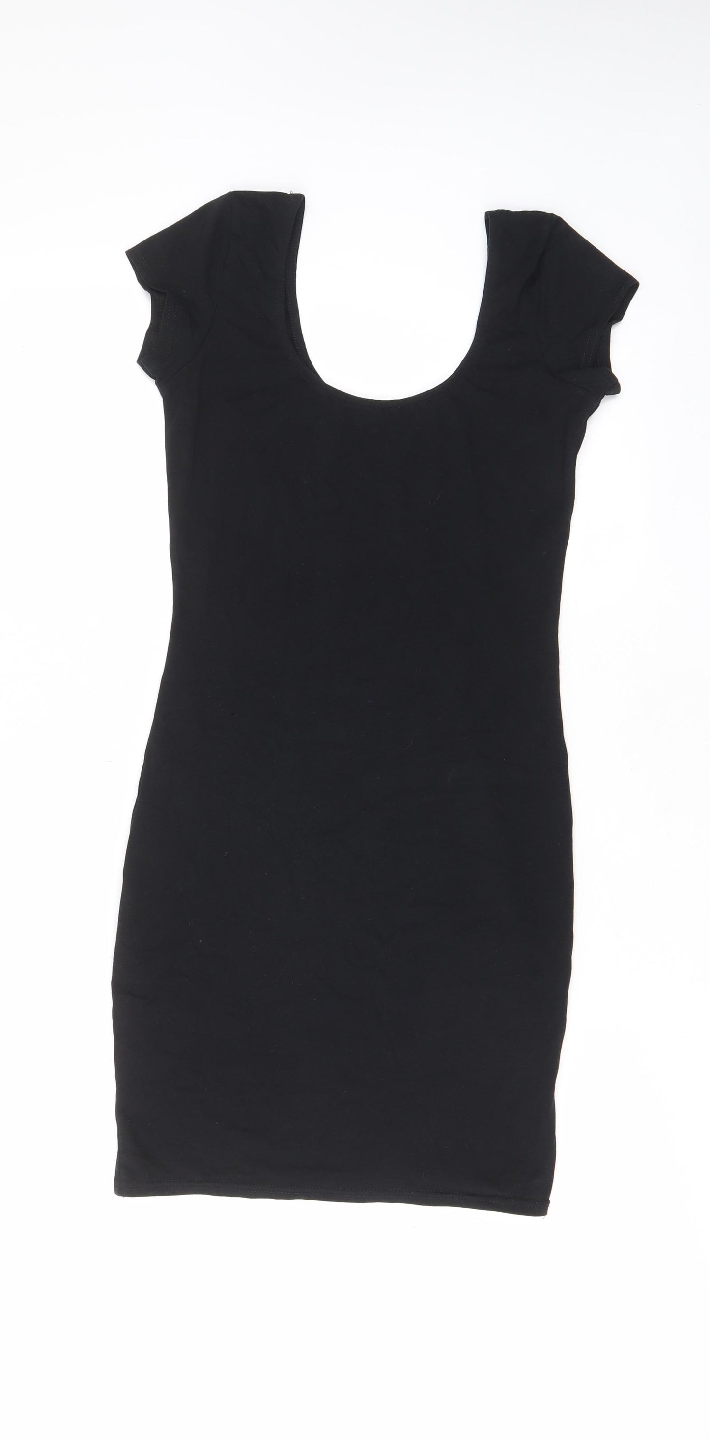 River Island Womens Black Cotton Bodycon Size 10 Scoop Neck