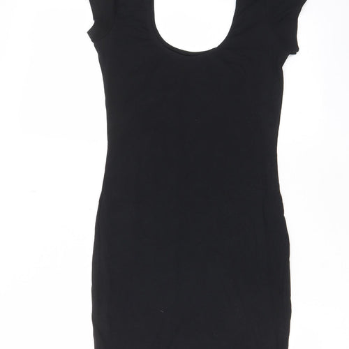 River Island Womens Black Cotton Bodycon Size 10 Scoop Neck