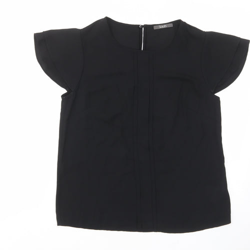 South Womens Black Polyester Basic T-Shirt Size 10 Crew Neck - Pleated