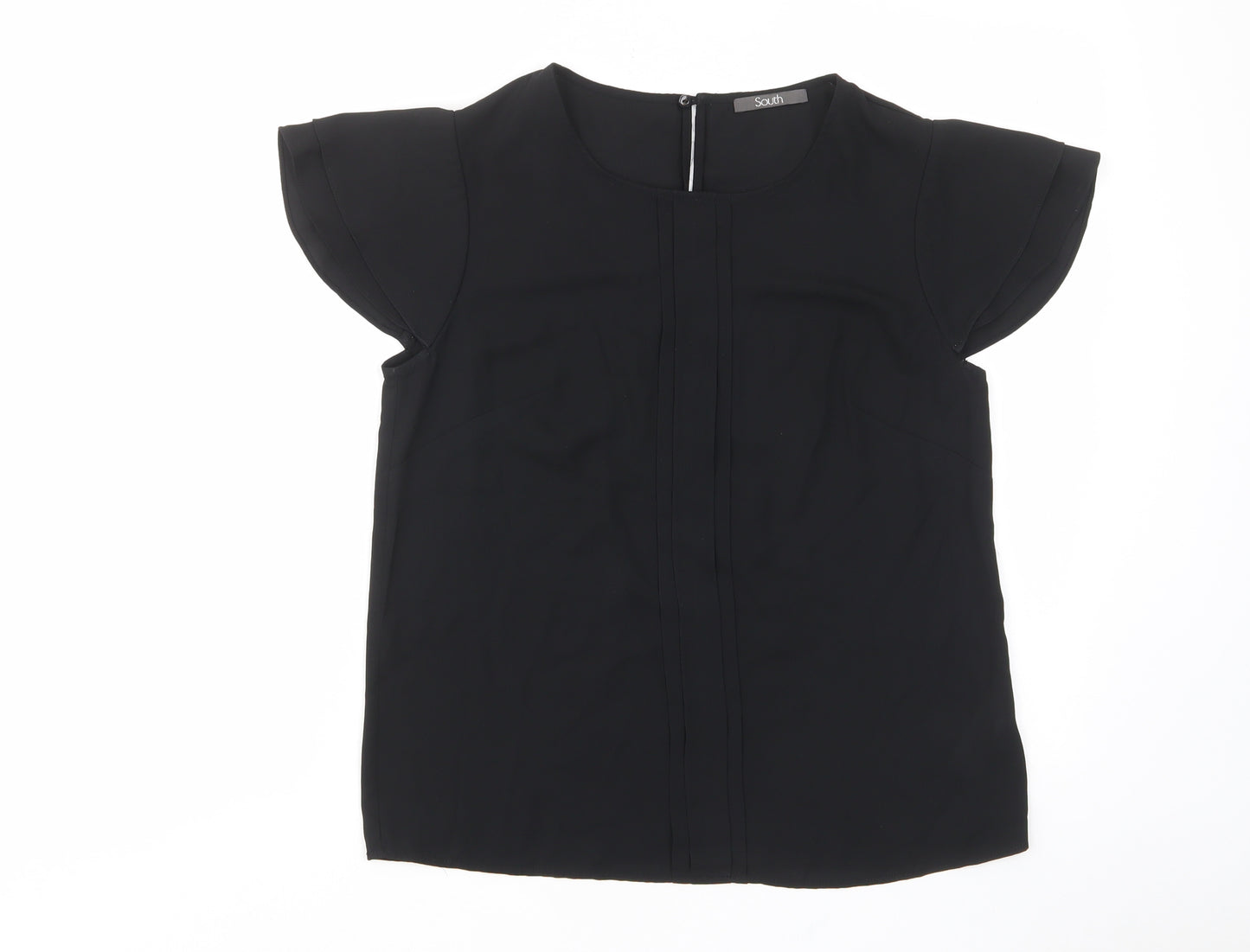 South Womens Black Polyester Basic T-Shirt Size 10 Crew Neck - Pleated