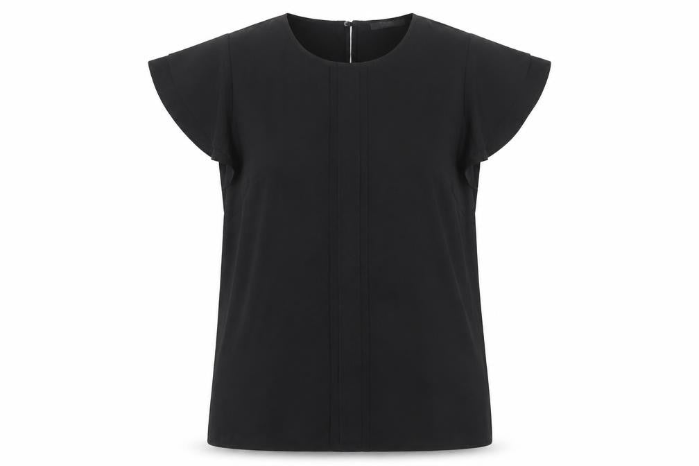 Front view of South women’s black polyester basic t-shirt, size UK 10, crew neck - pleated