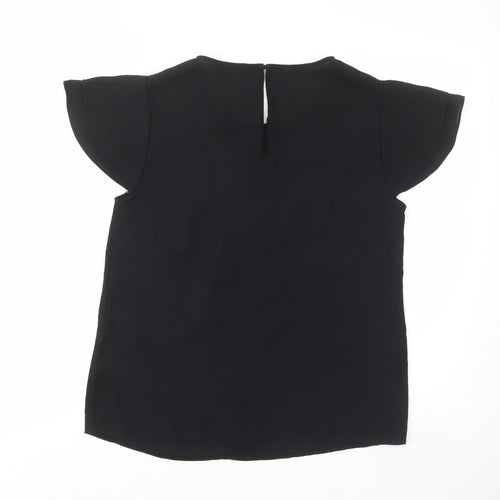 South Womens Black Polyester Basic T-Shirt Size 10 Crew Neck - Pleated