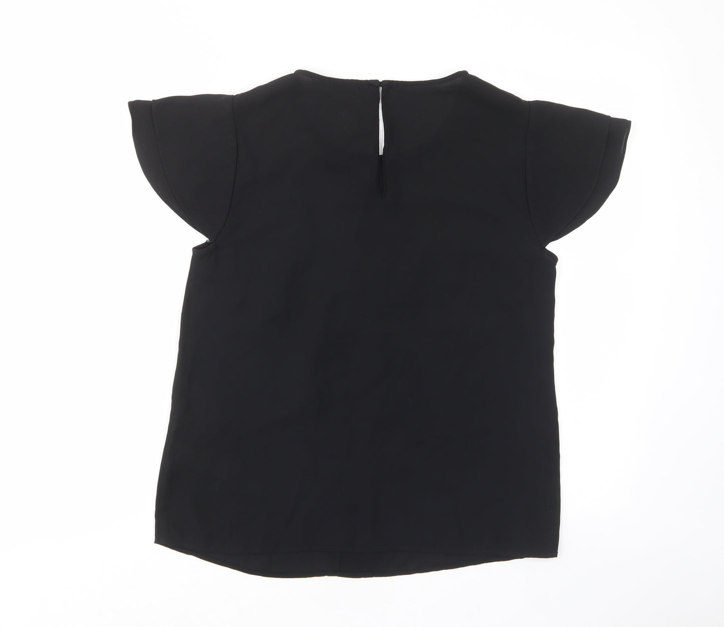 South Womens Black Polyester Basic T-Shirt Size 10 Crew Neck - Pleated
