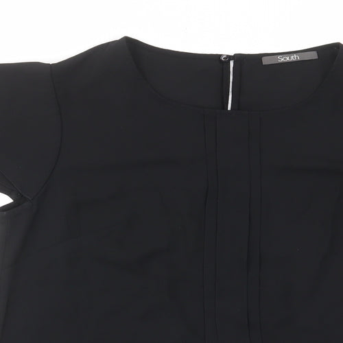 South Womens Black Polyester Basic T-Shirt Size 10 Crew Neck - Pleated